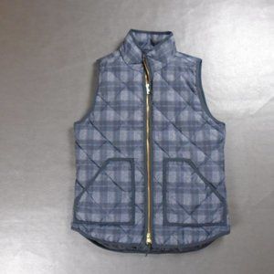 J. Crew XS Quilted Down Puffer Vest Full Zip Sleeveless Plaid Flannel Gray